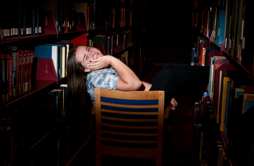 Jodi Balser poses on the fourth floor of the Charles V. Park Library on the campus of Central Michigan University, Tuesday, October 11, 2022.