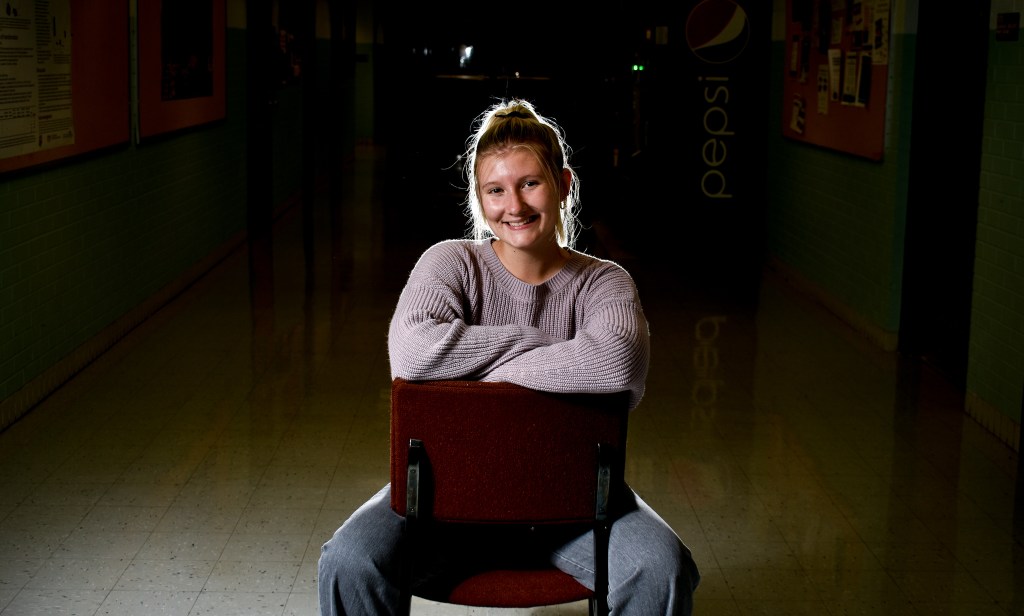 Sadie Wheaton poses in a hallway in Brooks Hall on the campus of Central Michigan University on Tuesday, October 11, 2022.