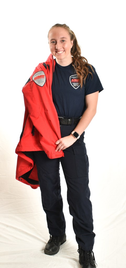 Lauren Revord poses for a portrait in her EMT uniform in Moore Hall on the campus of Central Michigan University on Tuesday, November 1st, 2022.